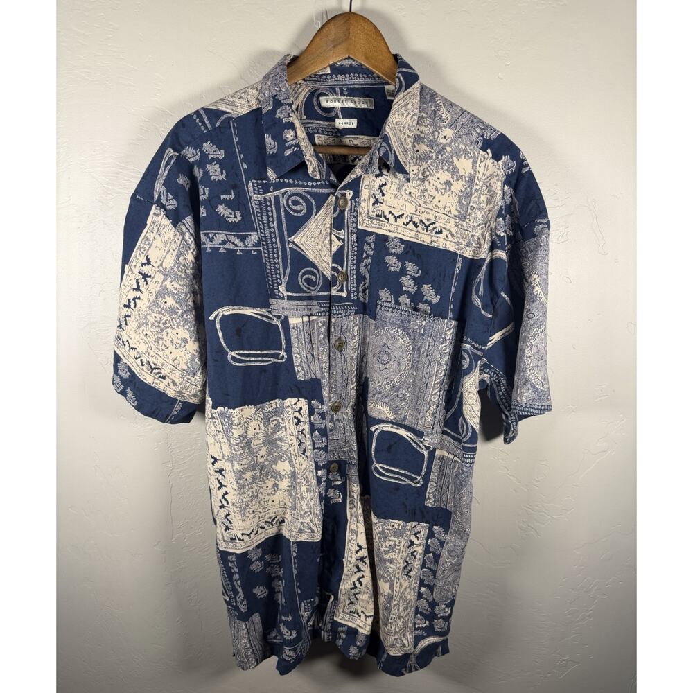 Mens Vintage Robert Stock Size Large Patchwork Bandanna Vacation Shirt